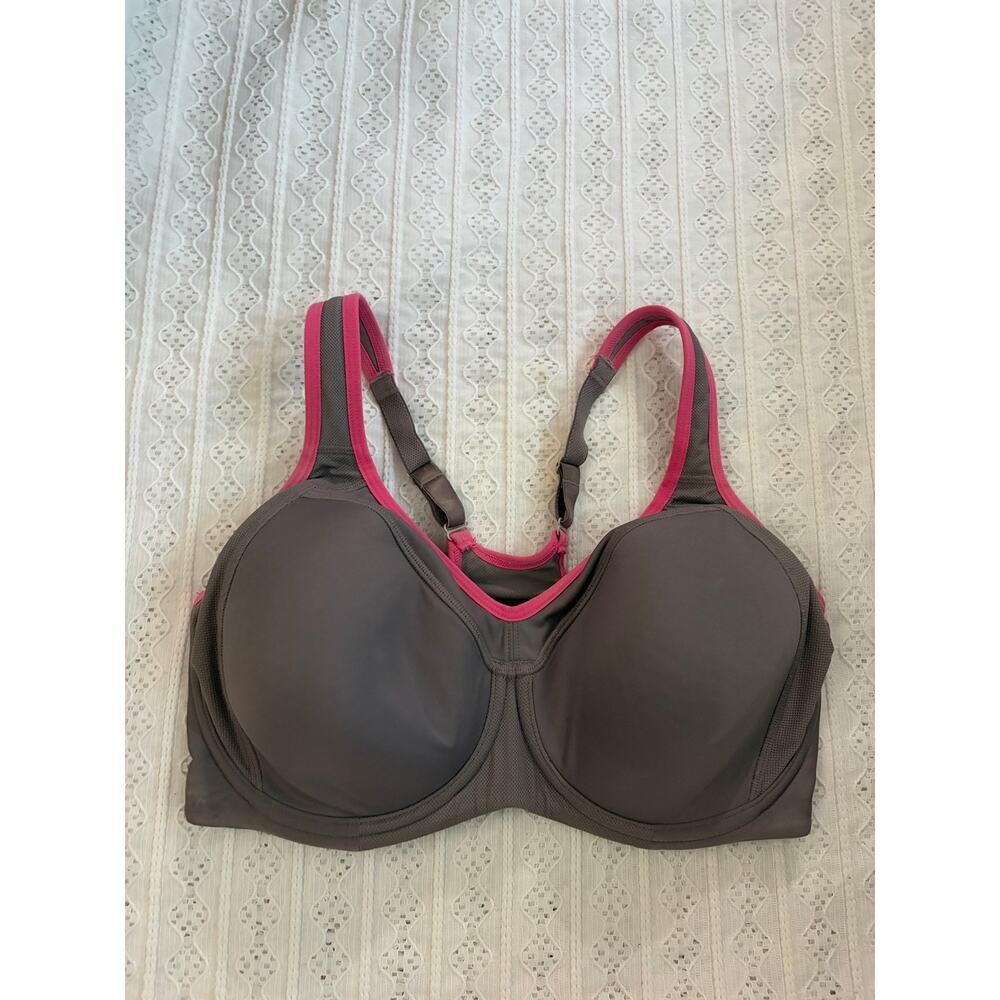 Syrokan 34E Gray Pink Underwire Sports Bra Lightly Padded High Impact